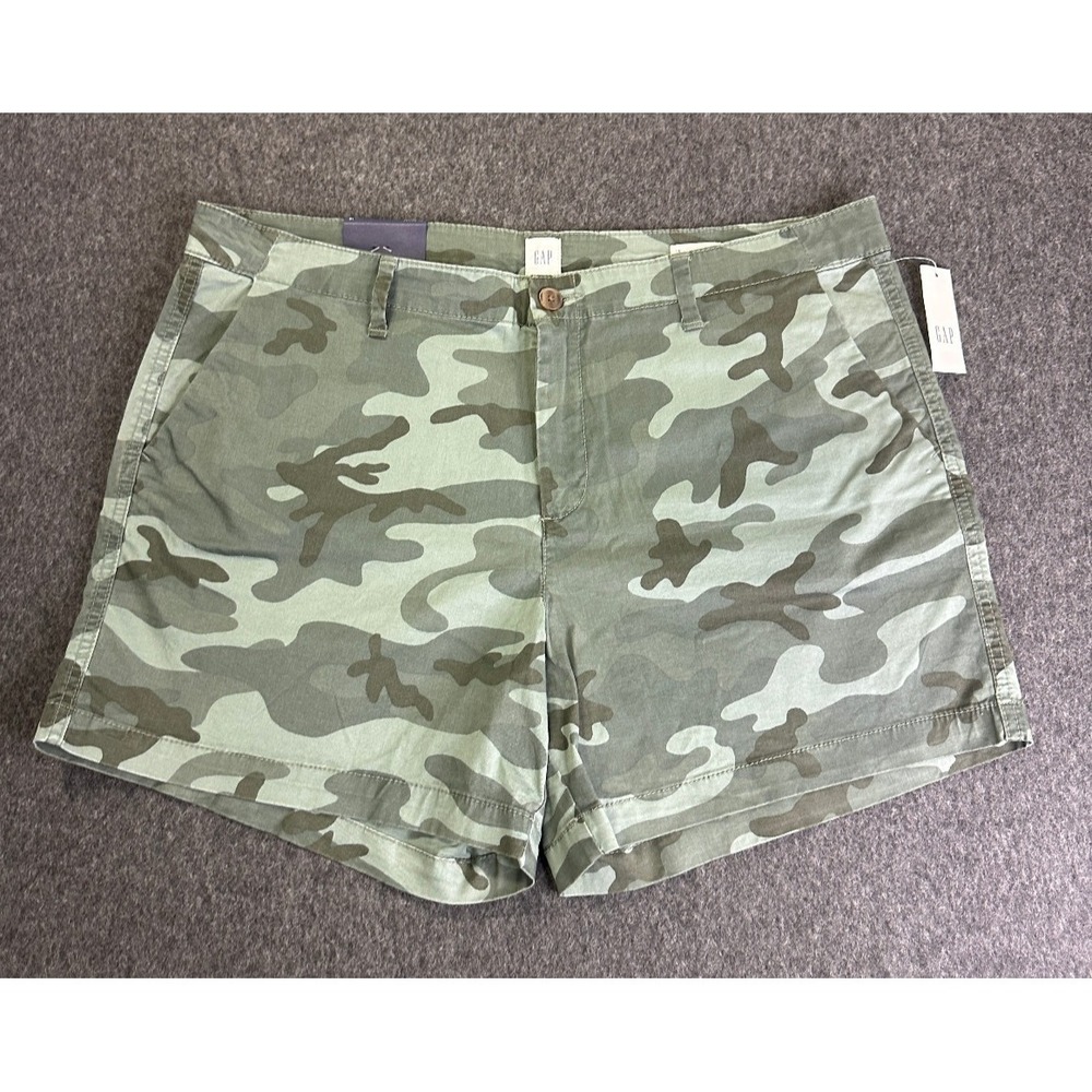 NWT Gap Green Camo Khaki Shorts Womens Size 16 Chino 5" inseam Mid Rise Stretch - Picture 16 of 16